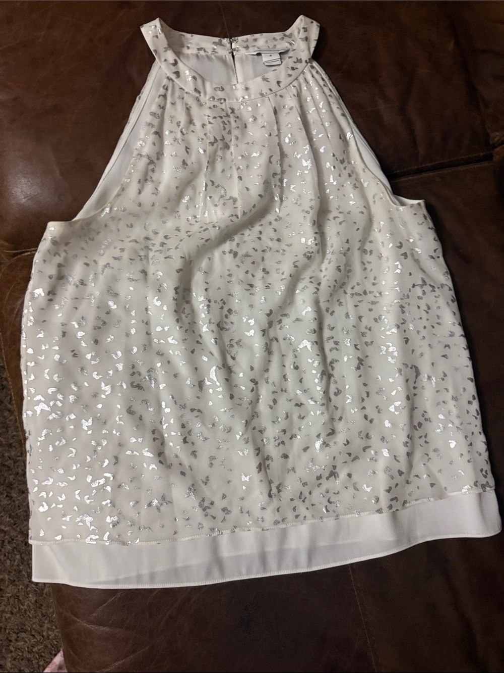 Diane Von Furstenberg Cream Top with Silver Metallic Accents